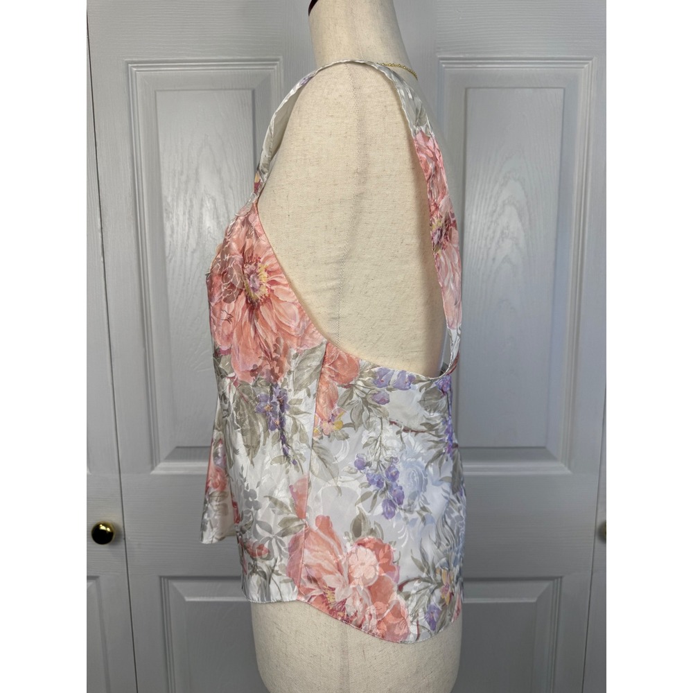 Vintage Lucie Ann Floral Satin Camisole Medium Lace Trim Romantic Y2K - Picture 5 of 9